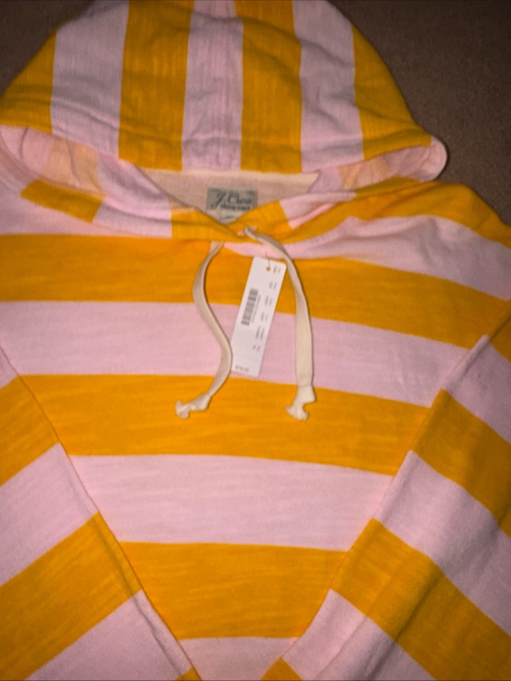 NWT J Crew Striped Hooded Pullover — Yellow & Light Pink Terry Vintage Cotton XL - Picture 6 of 7